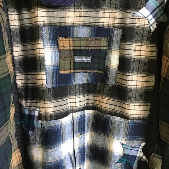 Upcycled Waffle Knit Hoodie: Plus Size XL-2X, Plaid Patches & Appliquéd Stars - Picture 11 of 13